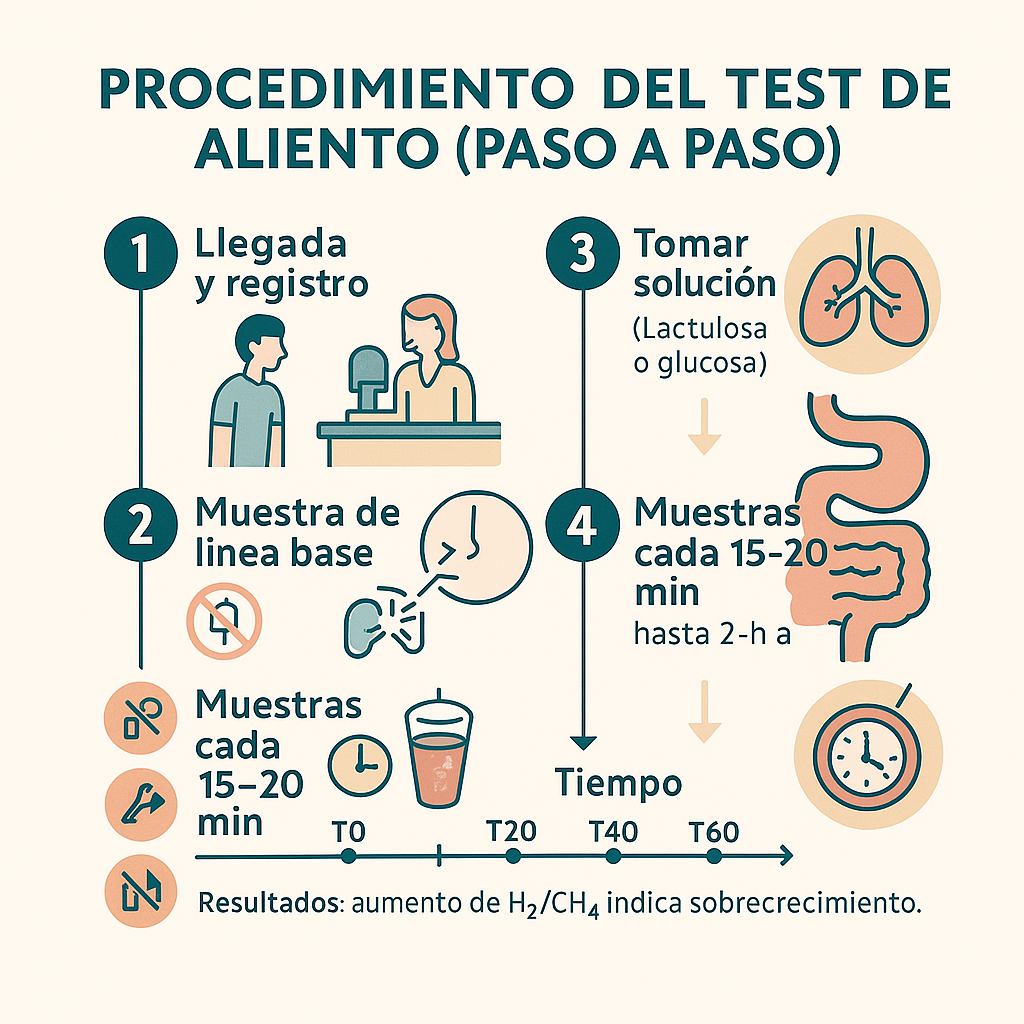 Infografía paso a paso del procedimiento del test de aliento