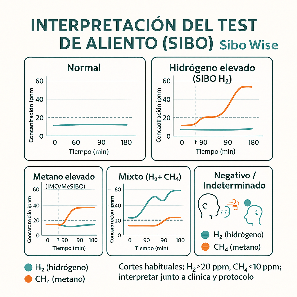 Infografía visual de interpretación de resultados del test de aliento