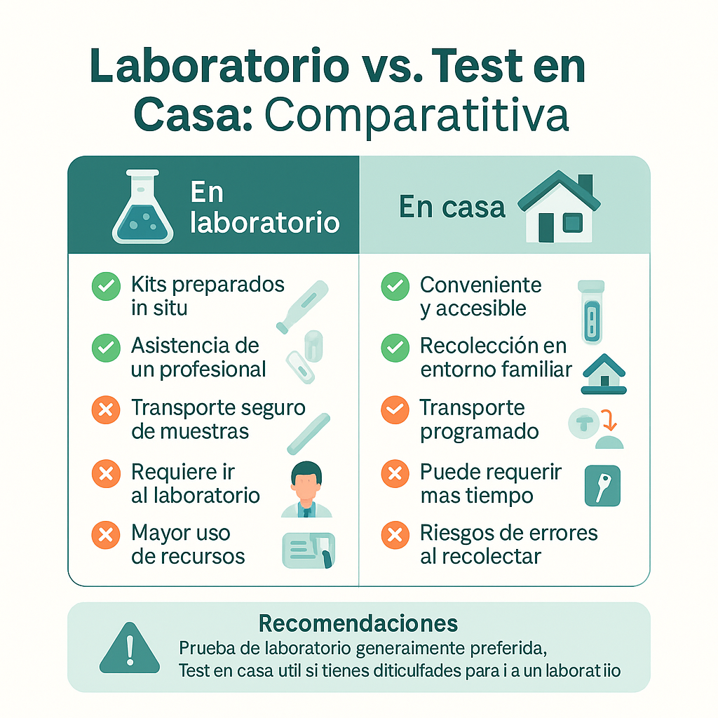 Infografía comparativa de test en laboratorio vs. test en casa