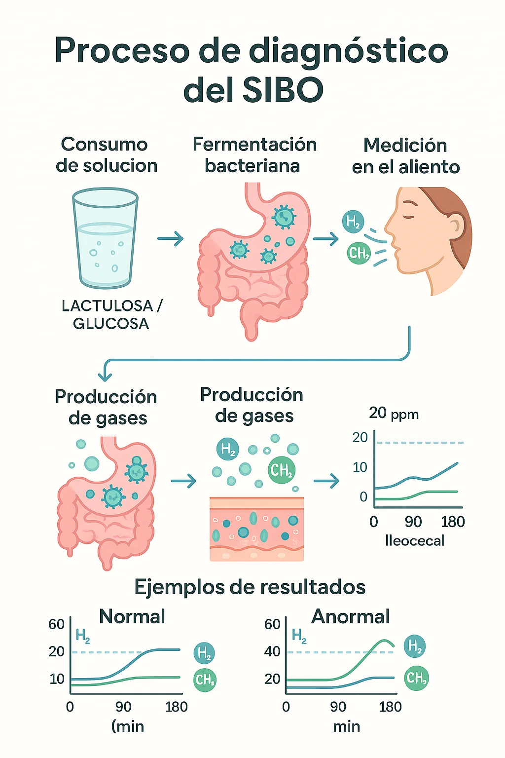 Infografía explicativa del proceso de diagnóstico del SIBO