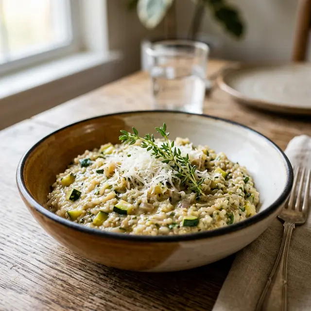 Risotto de Quinoa con Calabacín, Queso Parmesano y Tomillo