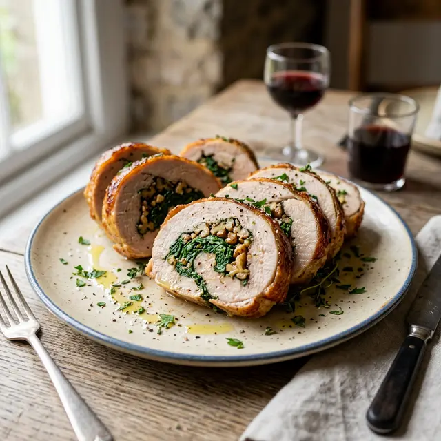 Rollitos de Pechuga de Pavo con Espinacas y Nueces